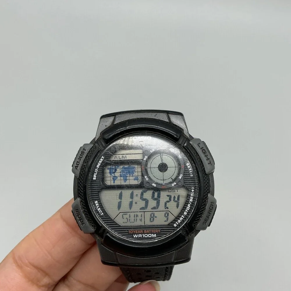 Casio 3198 AE-1000W Mens Watch 44mm Digital Black World Time Sport New Battery